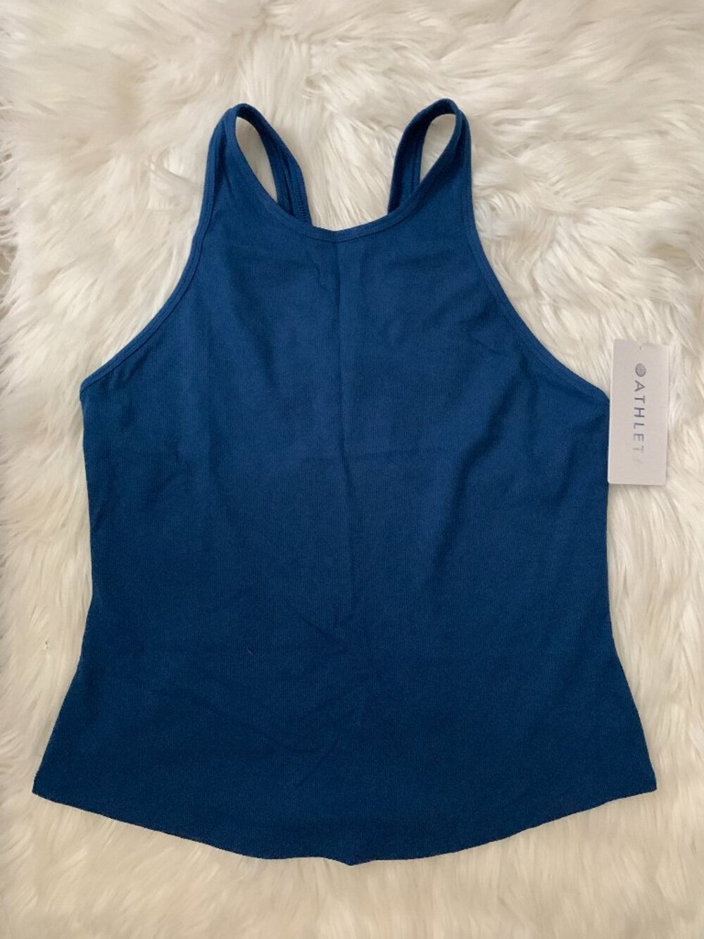 ATHLETA Signature Rib Y-Back Tank Top in Maritime Blue Sz LARGE